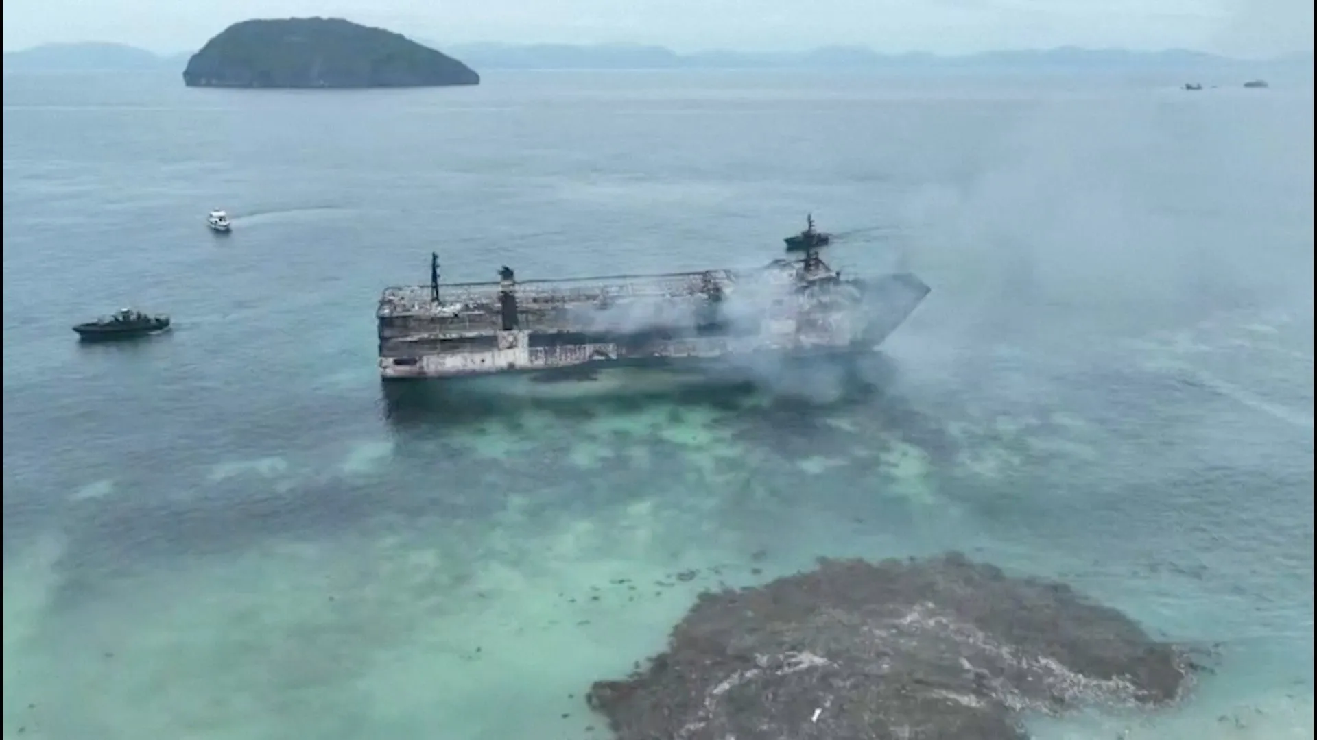 Drone video shows aftermath of deadly ferry fire off the Philippines
