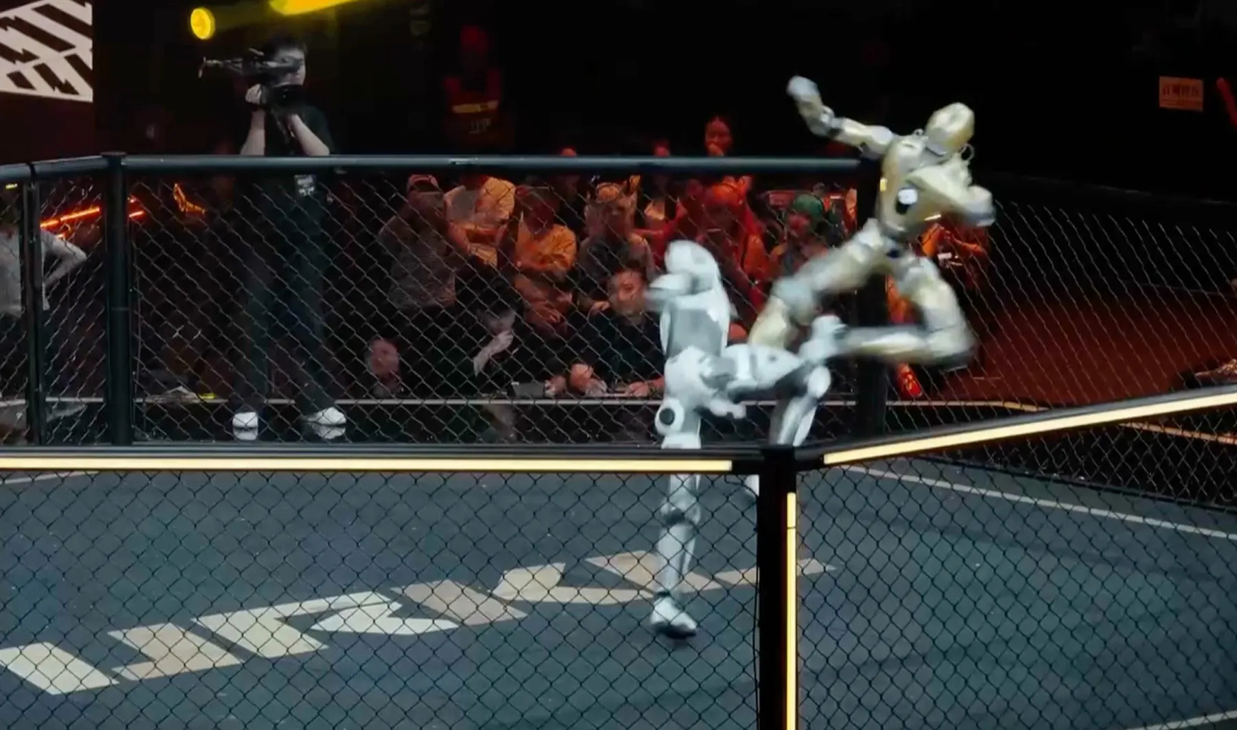 Humanoid robots fight in cage match in Shanghai