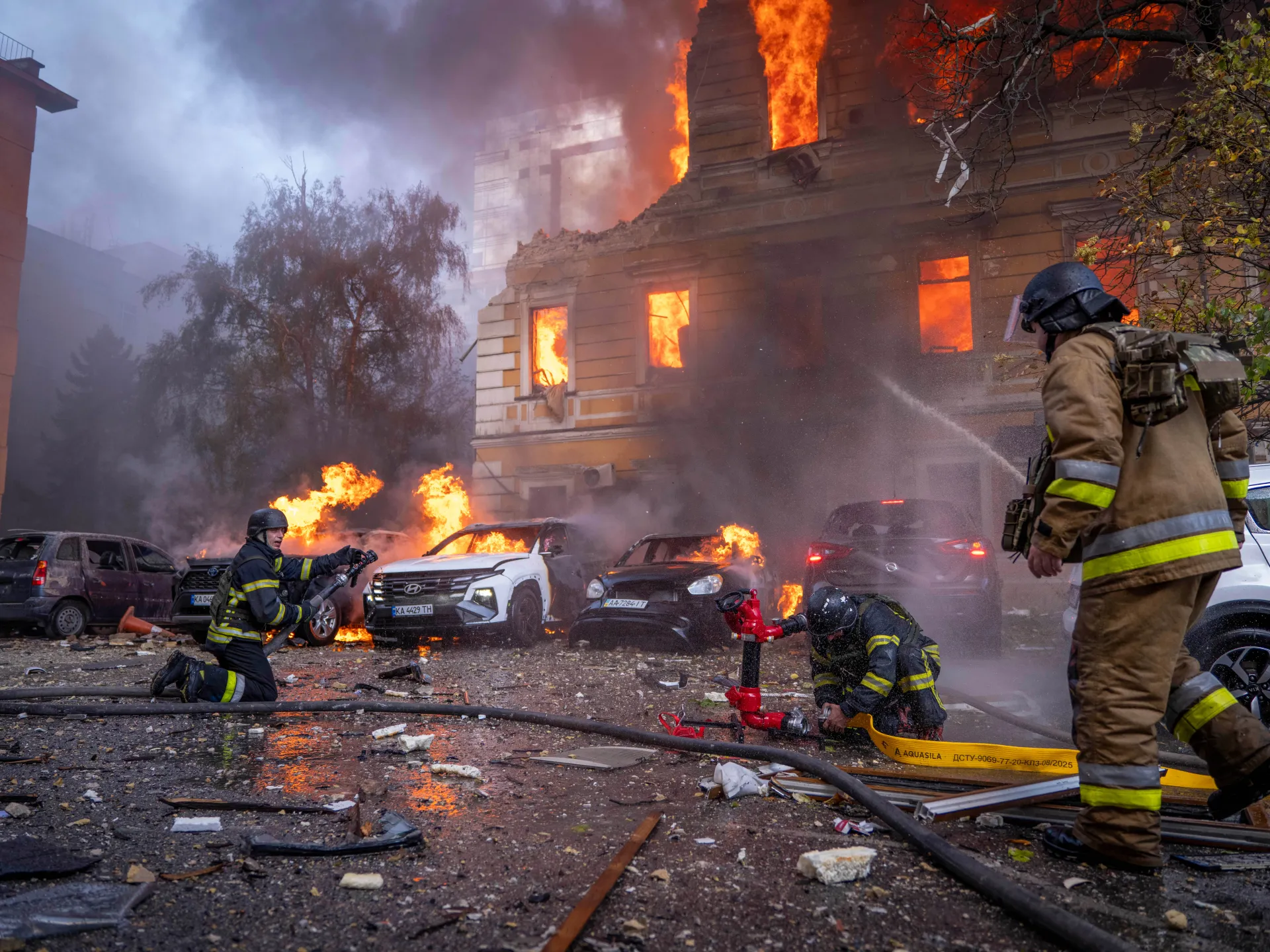 Photos: Russian drone strikes pound civilian targets across Kyiv