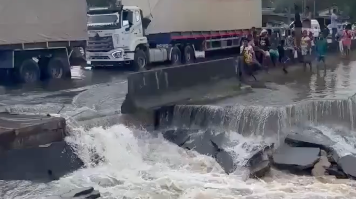 Rainwater washes away highway in Nigeria